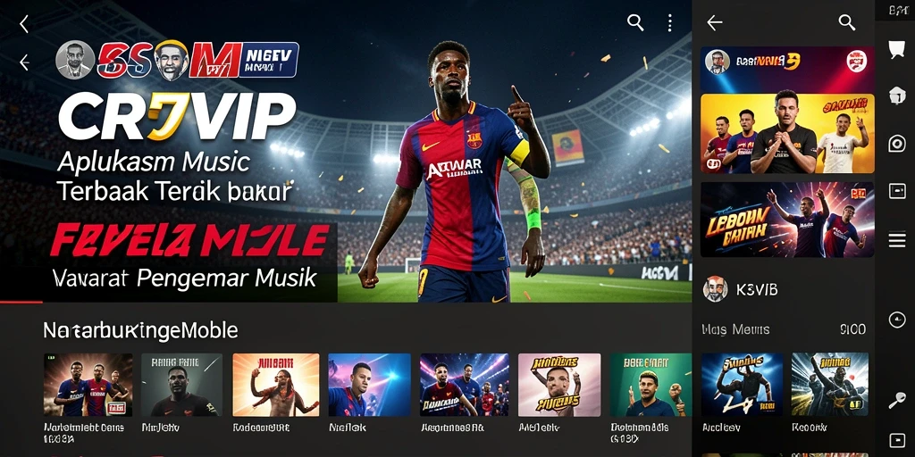 Tampilan CR7VIP yang menampilkan fitur pemutar musik dan daftar lagu.