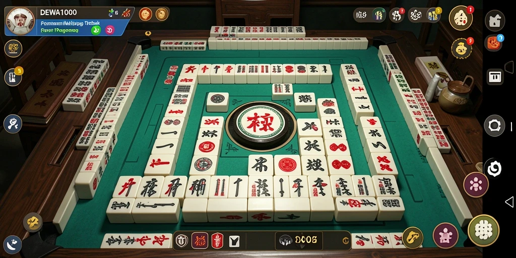 Screenshot DEWA1000 menunjukkan gameplay Mahjong yang mendebarkan.