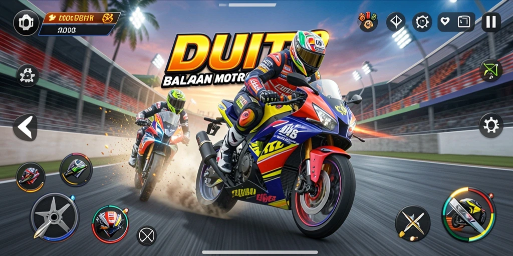 Tangkapan layar gameplay balapan motor di DUIT8 yang menegangkan.