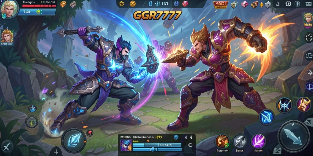 Tampilan gameplay seru dalam GGR7777 dengan pertarungan pahlawan.