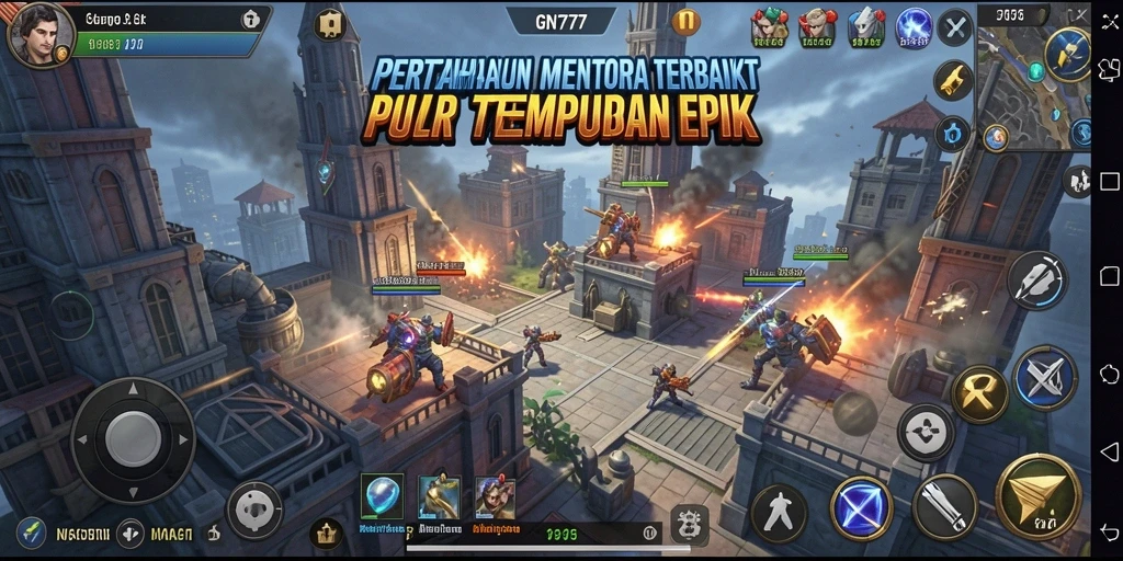 Screenshot gameplay menunjukkan strategi Tower Defense yang menegangkan.