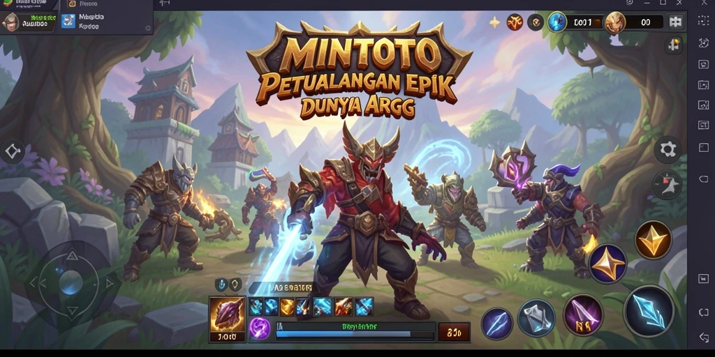Screenshot utama MINTOTO menunjukkan pertempuran seru di dunia fantasi.
