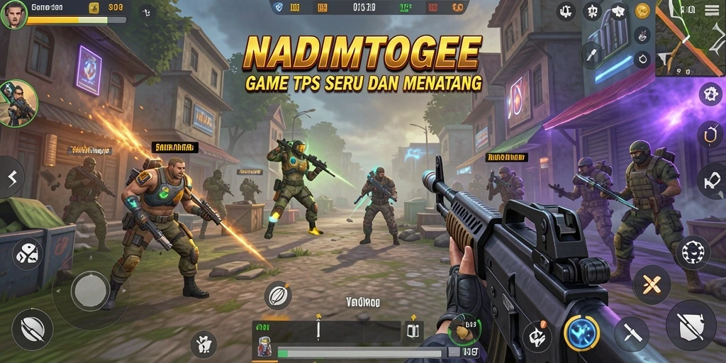 Screenshot utama NADIMTOGEL menampilkan pertarungan intens di arena TPS.