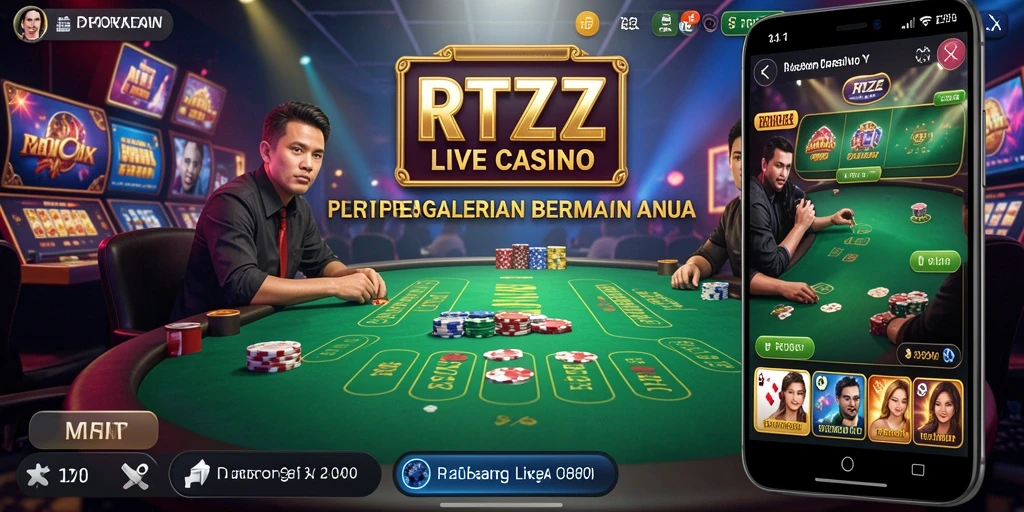 Screenshot utama RTZZ menampilkan dealer langsung yang ramah dalam permainan Live Casino.