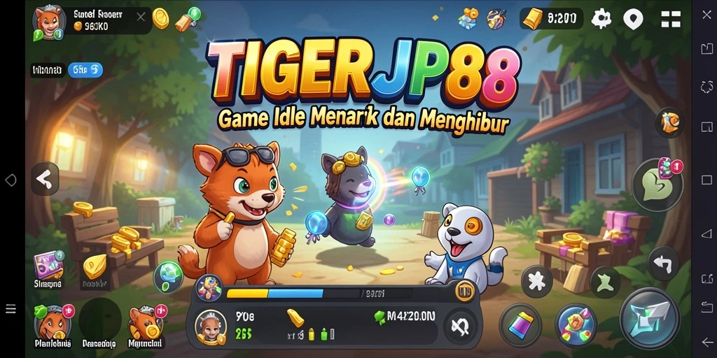 Tampilan gameplay seru dalam TIGERJP88 yang menampilkan karakter dan upgrade.
