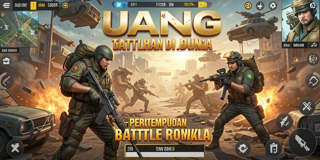 Screenshot gameplay UANG menampilkan aksi intens di arena Battle Royale.